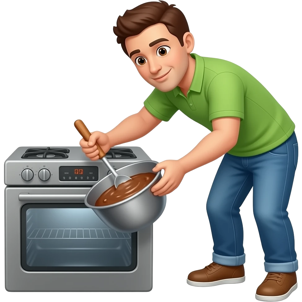 putting brownie batter into a oven emoji
