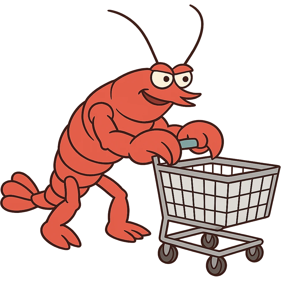 strong lobster pushing a shopping cart, transparent background emoji