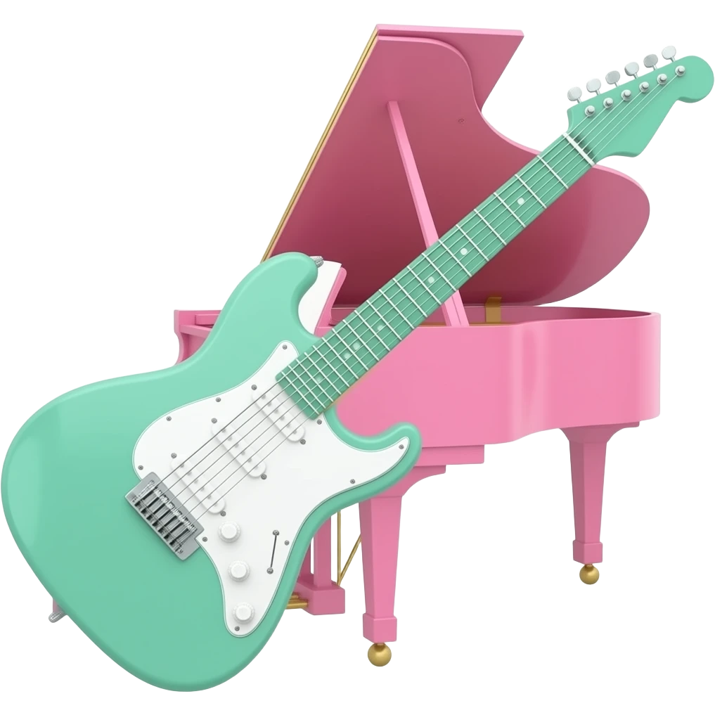 soft pink green piano and guitar, transparent background inspired by barbie colour pallete emoji