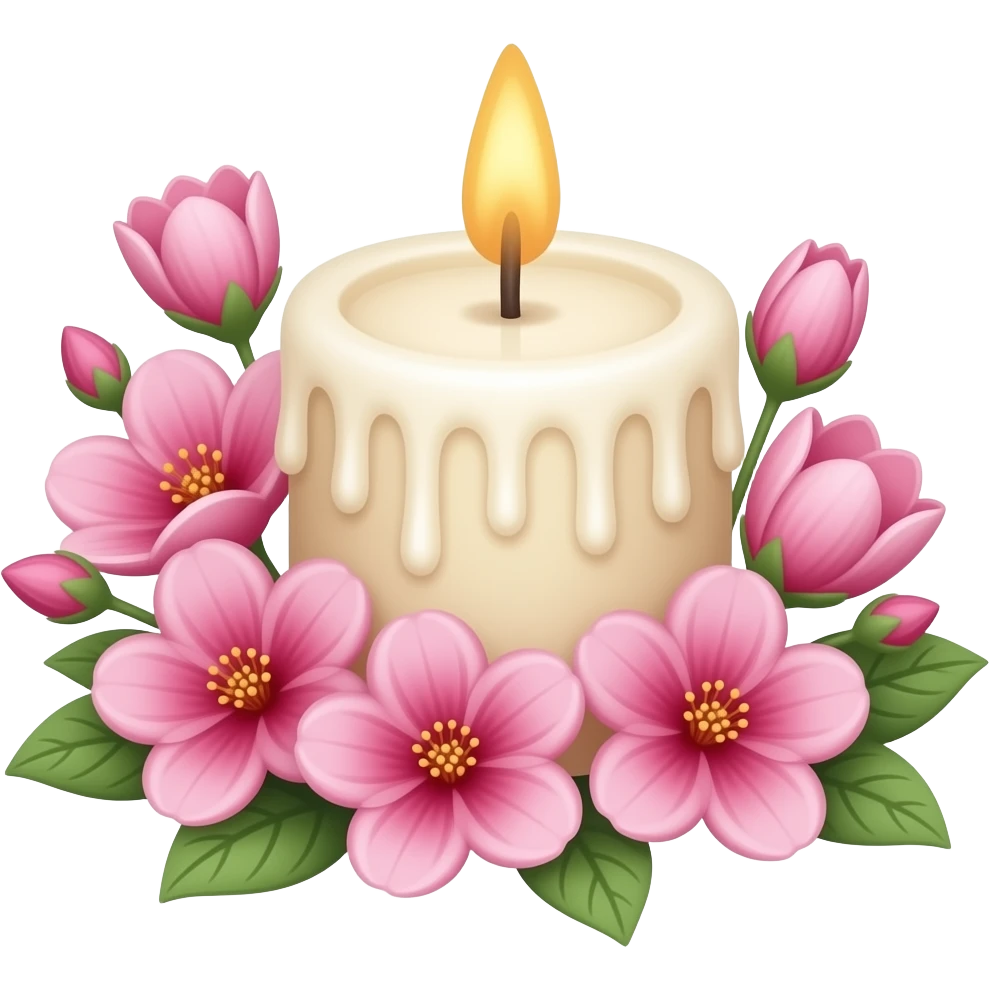 candle with pink flowers around emoji