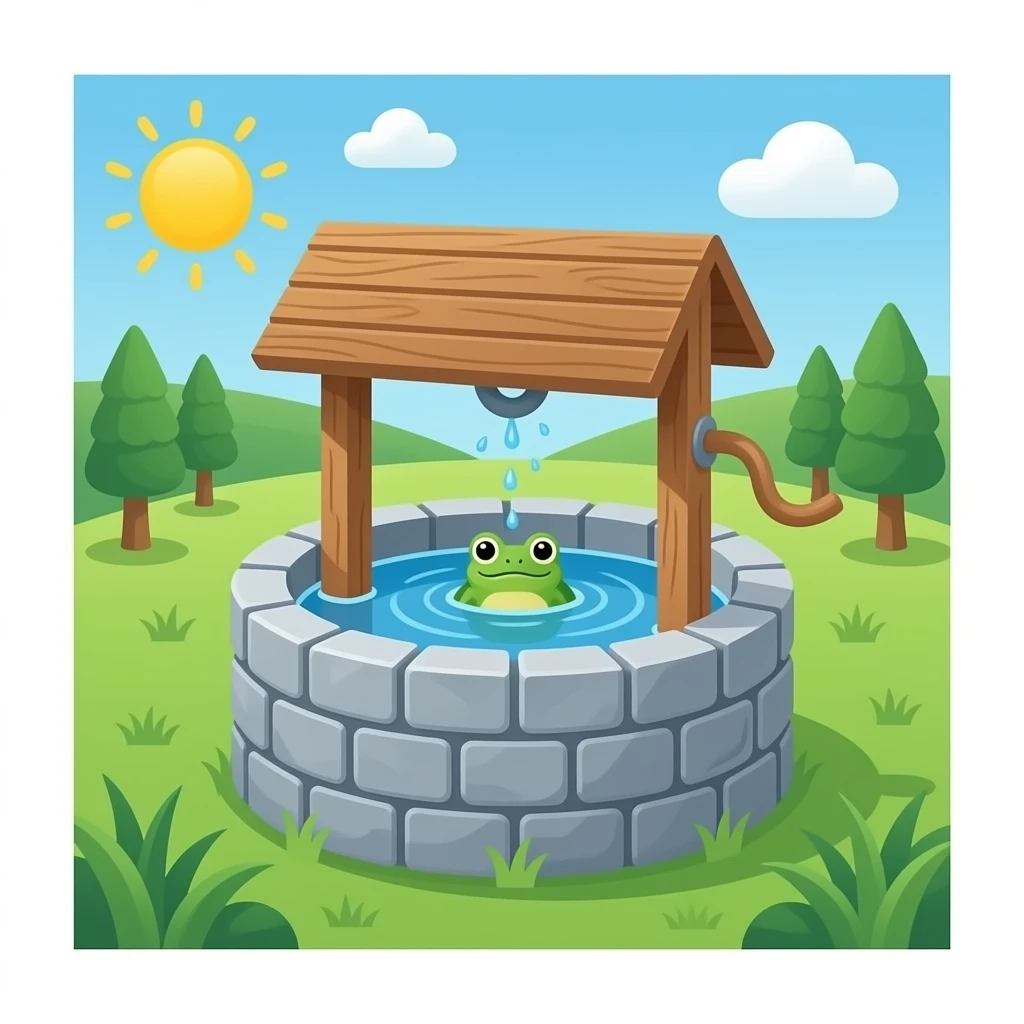 Water well with a frog floating in its water inside emoji