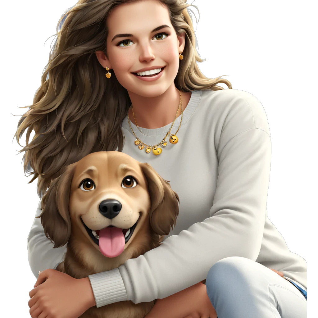 smiling girl with dog jewelry emoji