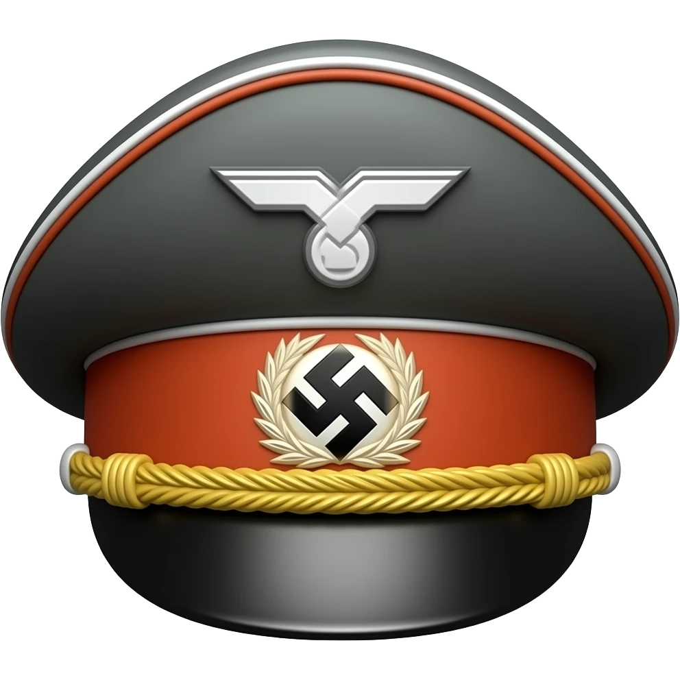 flat black shiny Nazi Kepi hat with pastel orange and gold accents emoji