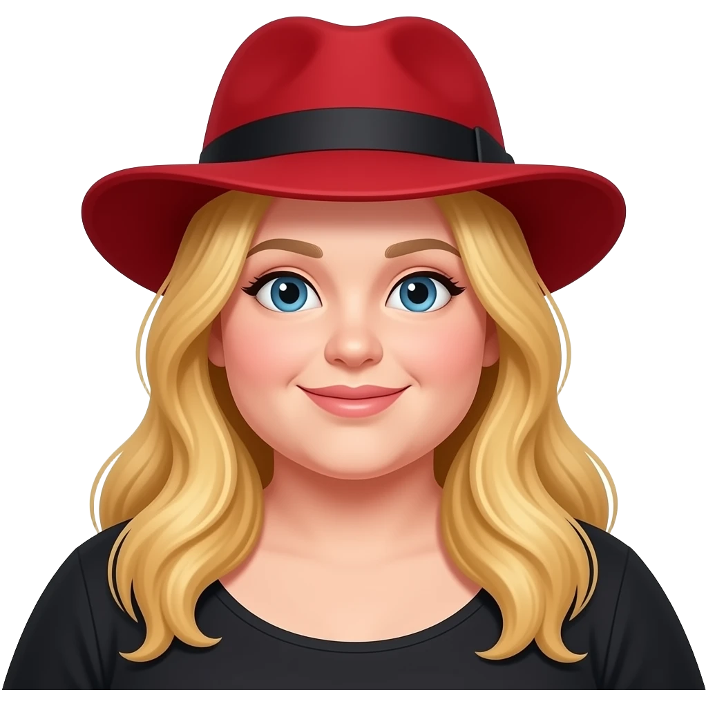 fat woman wear a red and black hat golden long hairs half body close up emoji