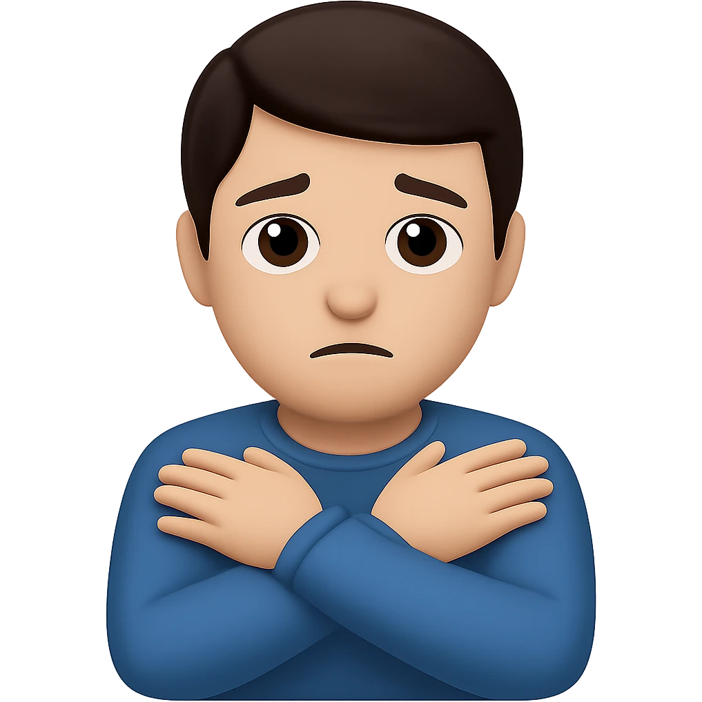 Change hair to brunette, keep arms crossed holding neck, worried expression, preserve transparent background. emoji