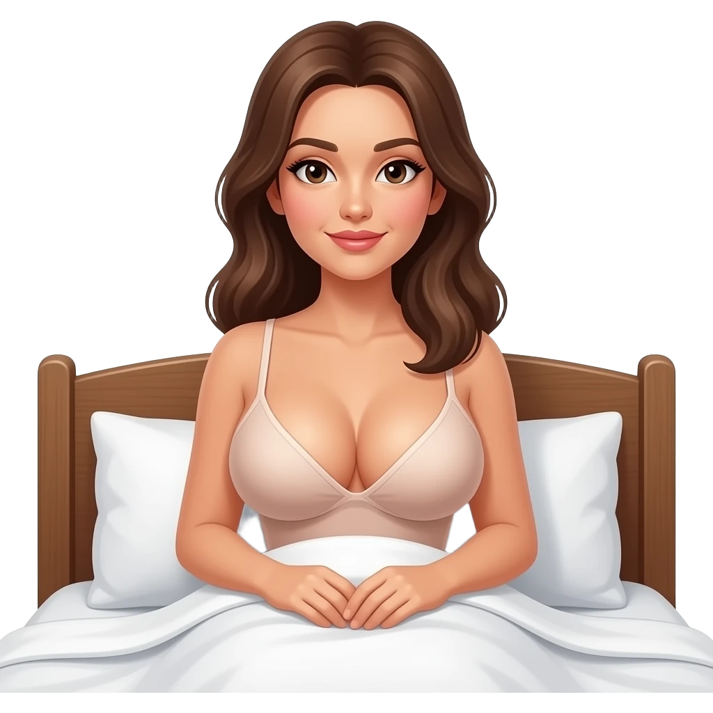 Sexy naked girl with big boobs no bra in bed emoji