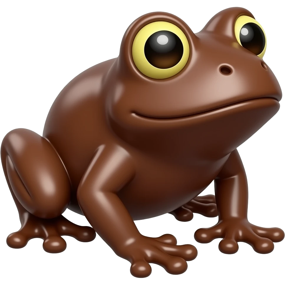 milk chocolate frog, smooth glossy surface, slightly crouched pose as if about to jump, centered, 3D glossy emoji style, clean background emoji