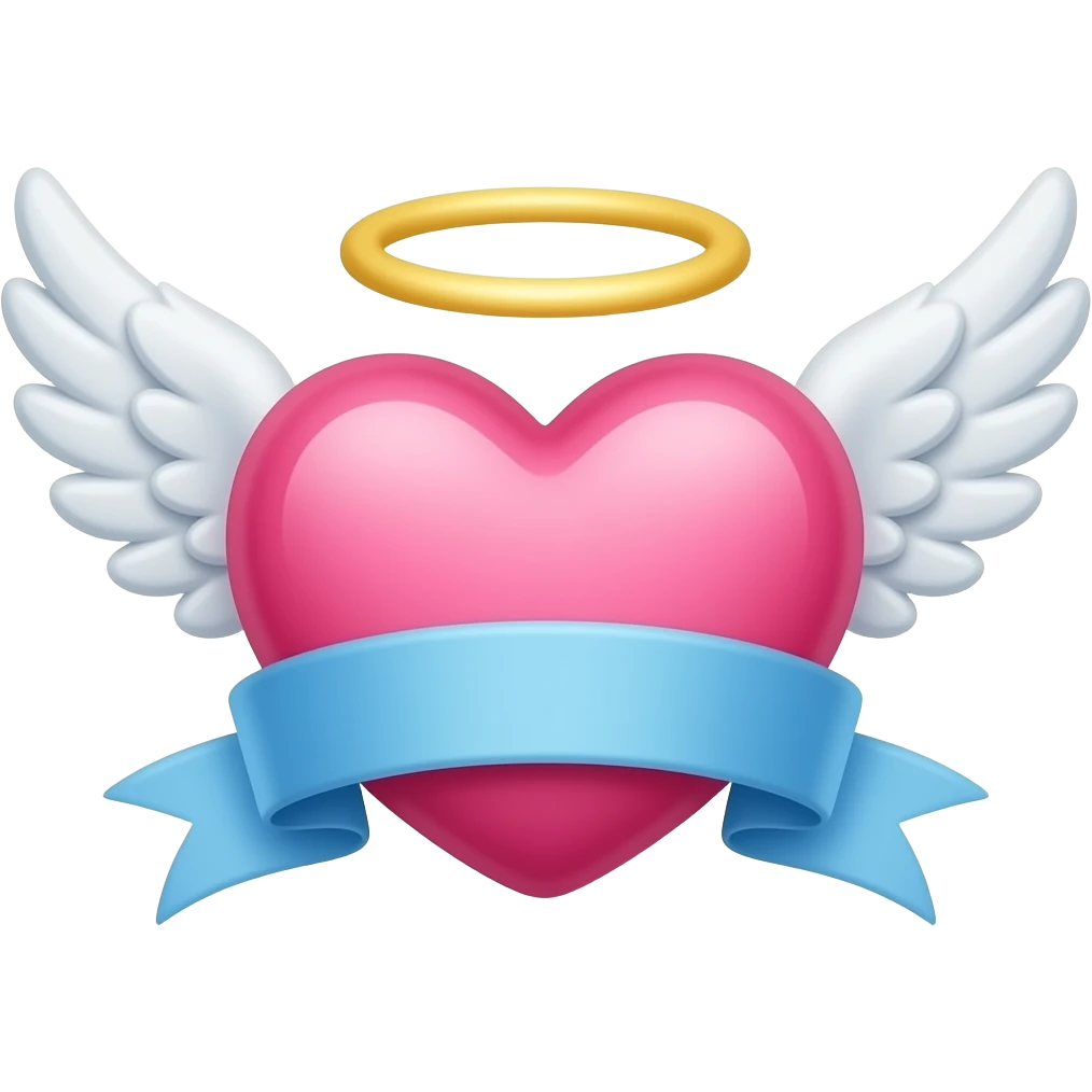 Heart with angel wings with pink and blue ribbon emoji