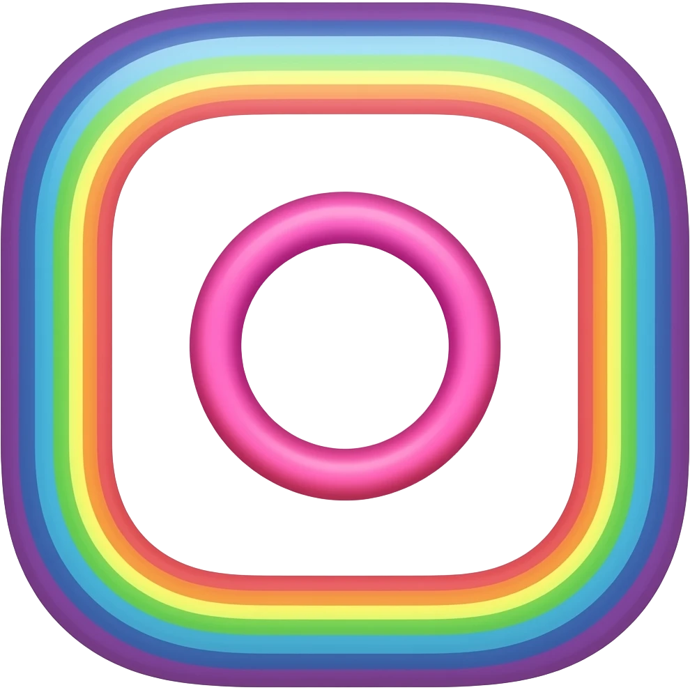 Instagram logo in neon pink and neon yellow  in 3d style with all colors of the rainbow as a border outlined around each letter, isolated, 3d rendering, no emoji icons no emoji faces and must have no human figures emoji