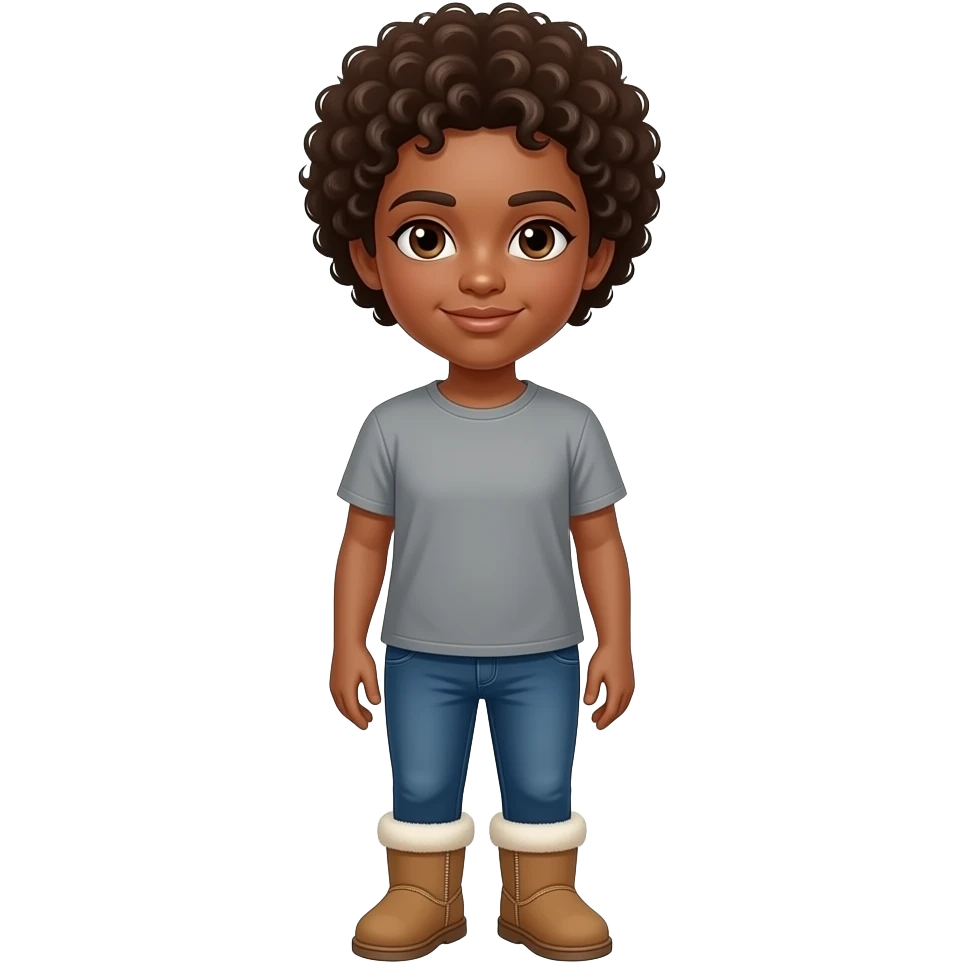 brown curly hair brown eyes uggs grey t shirt emoji