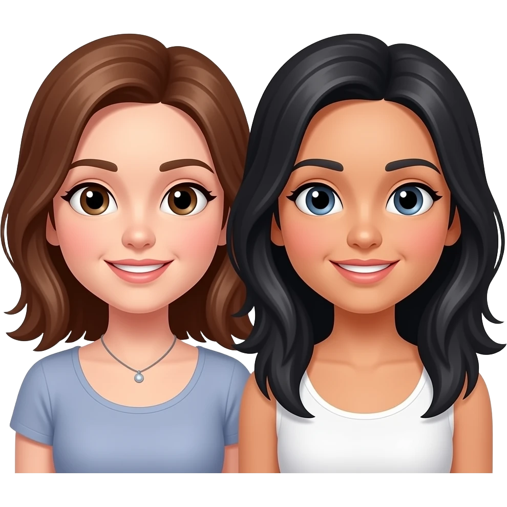 A white skin brunette and a white skin  dark haired best friends, girls emoji