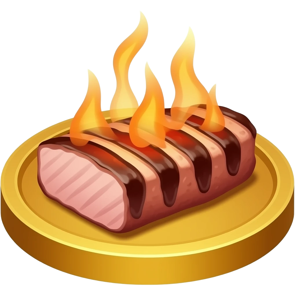 shiny coin with bbq meat on it emoji