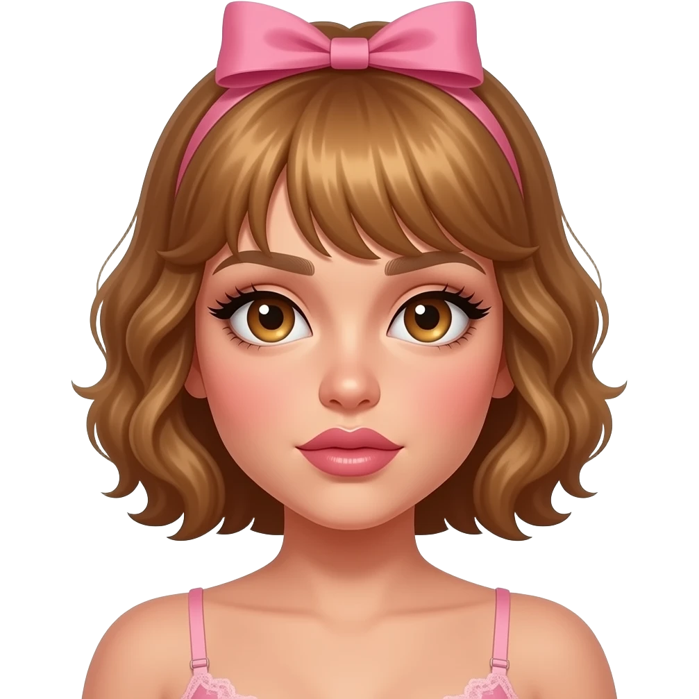 glamours,-tanned,-very-beautiful-woman-with-big-plump-rose-beige-lips,-long-lashes,-honey-silky-very short- hair,-wavy-hair,-with pink bow in hair -hazel-eyes-wearing-nude-lace-lingerie-nude-stilettos,-being-sick emoji
