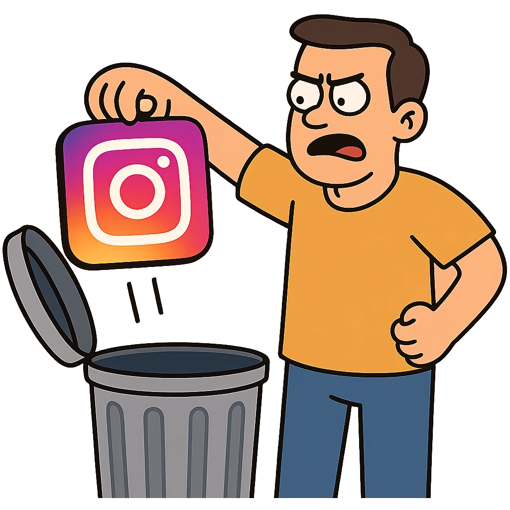 simple and bold Instagram logo being thrown into a trash can, flat design emoji