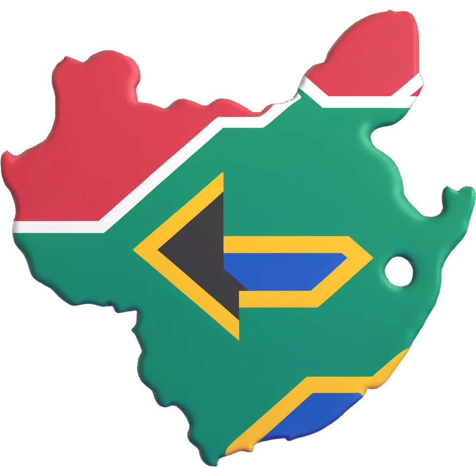 3D illustration of the shape of South Africa covered with the South African flag, vivid and clear flag colors emoji