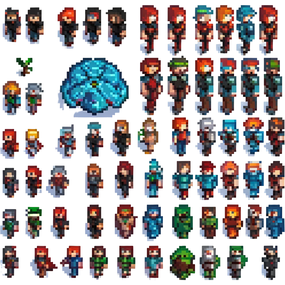 Combine both Minecraft-style pixel art characters into one image, standing side by side, keeping their original pixel art style and colors unchanged, with a transparent background. emoji