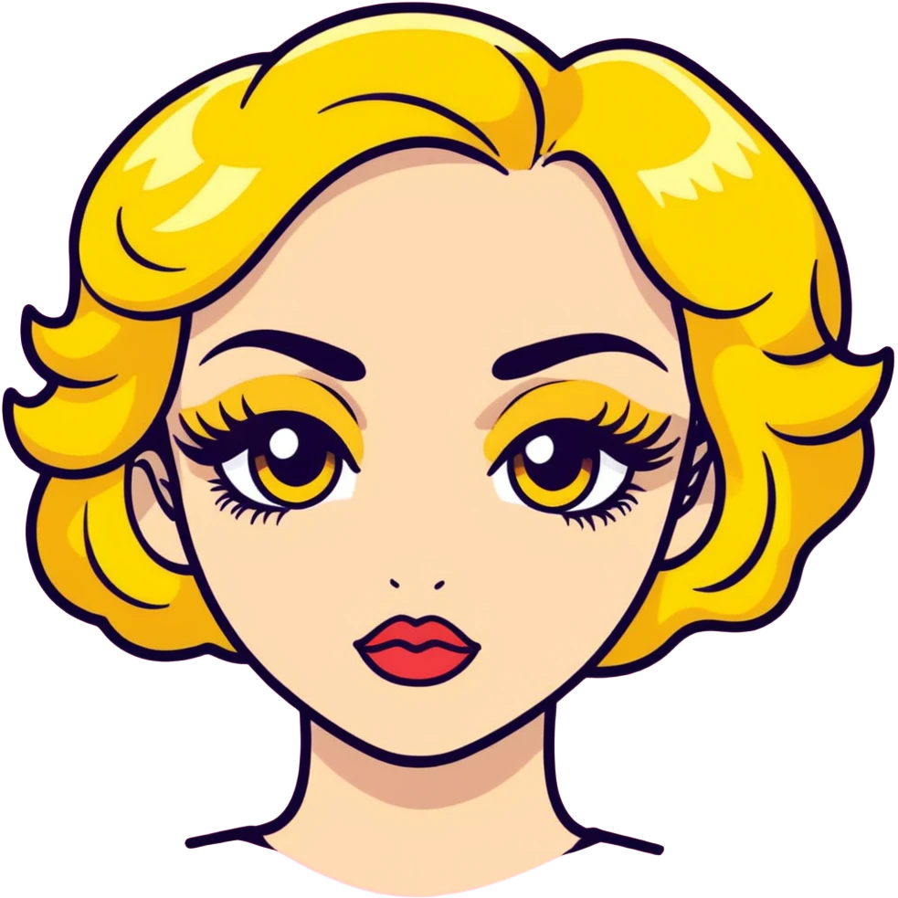 sassy yellow emoji face with long curled eyelashes, thick glossy lips, smirking expression, dramatic eyeshadow, side-eye look, bratty attitude, vibrant toon style emoji