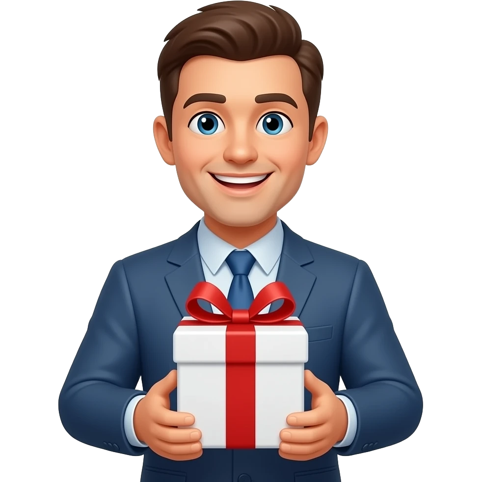white gift box with happy man emoji