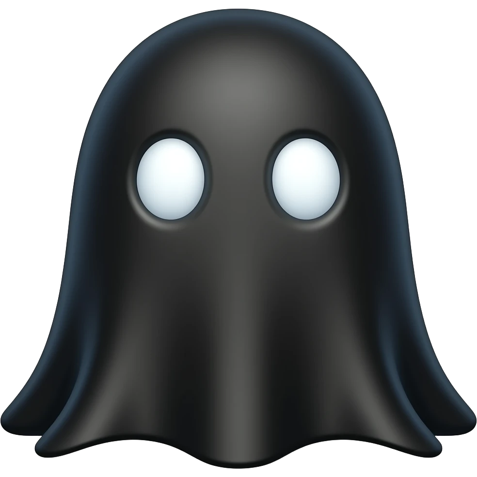Kawaii solid black ghost with white eyes emoji