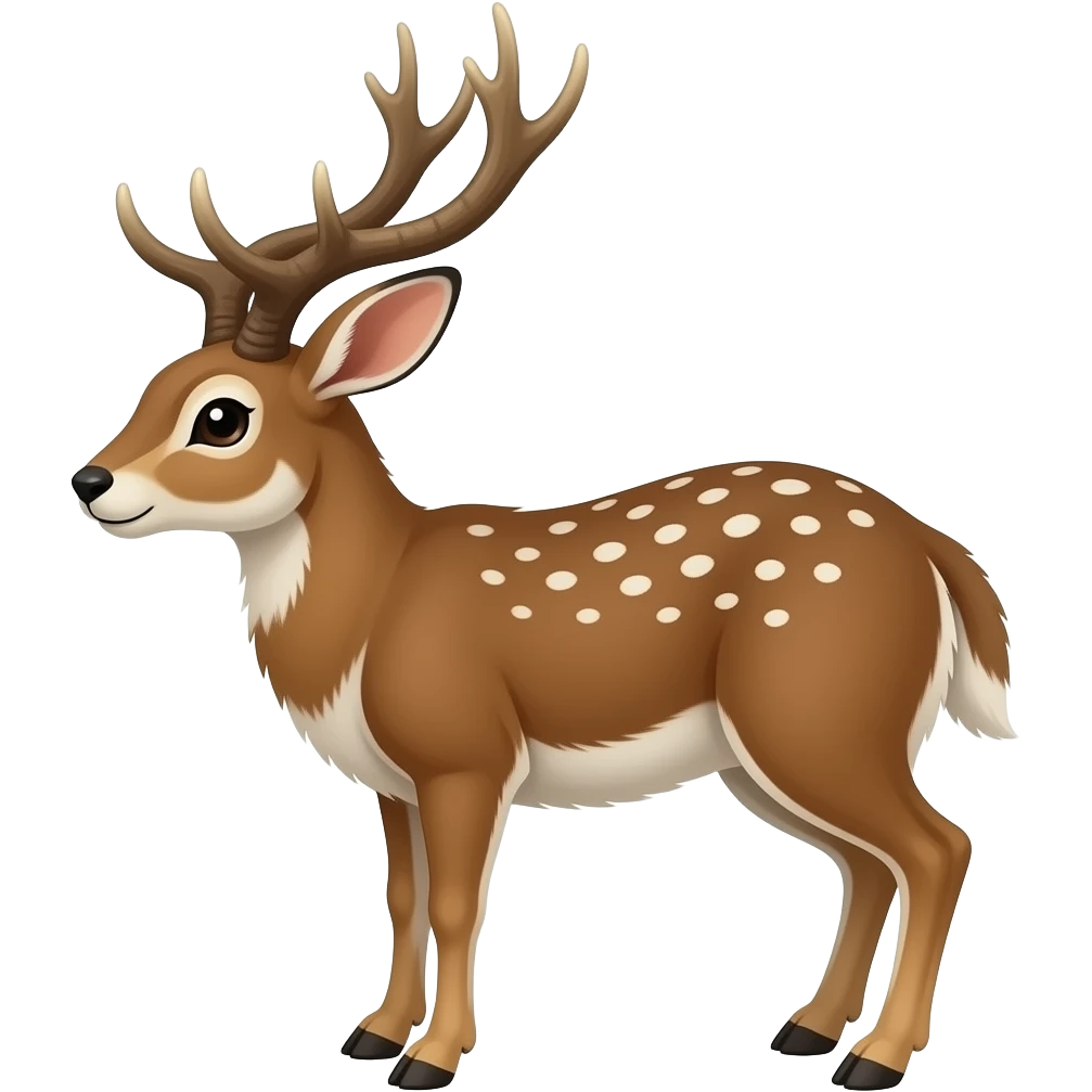 Brown jackalope with beibe antlers and white spots emoji