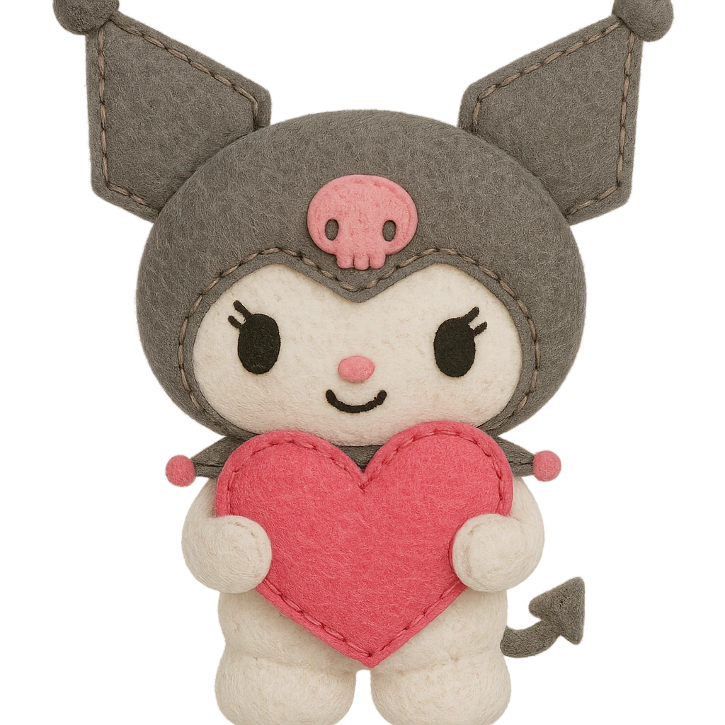 Kuromi holding a heart emoji
