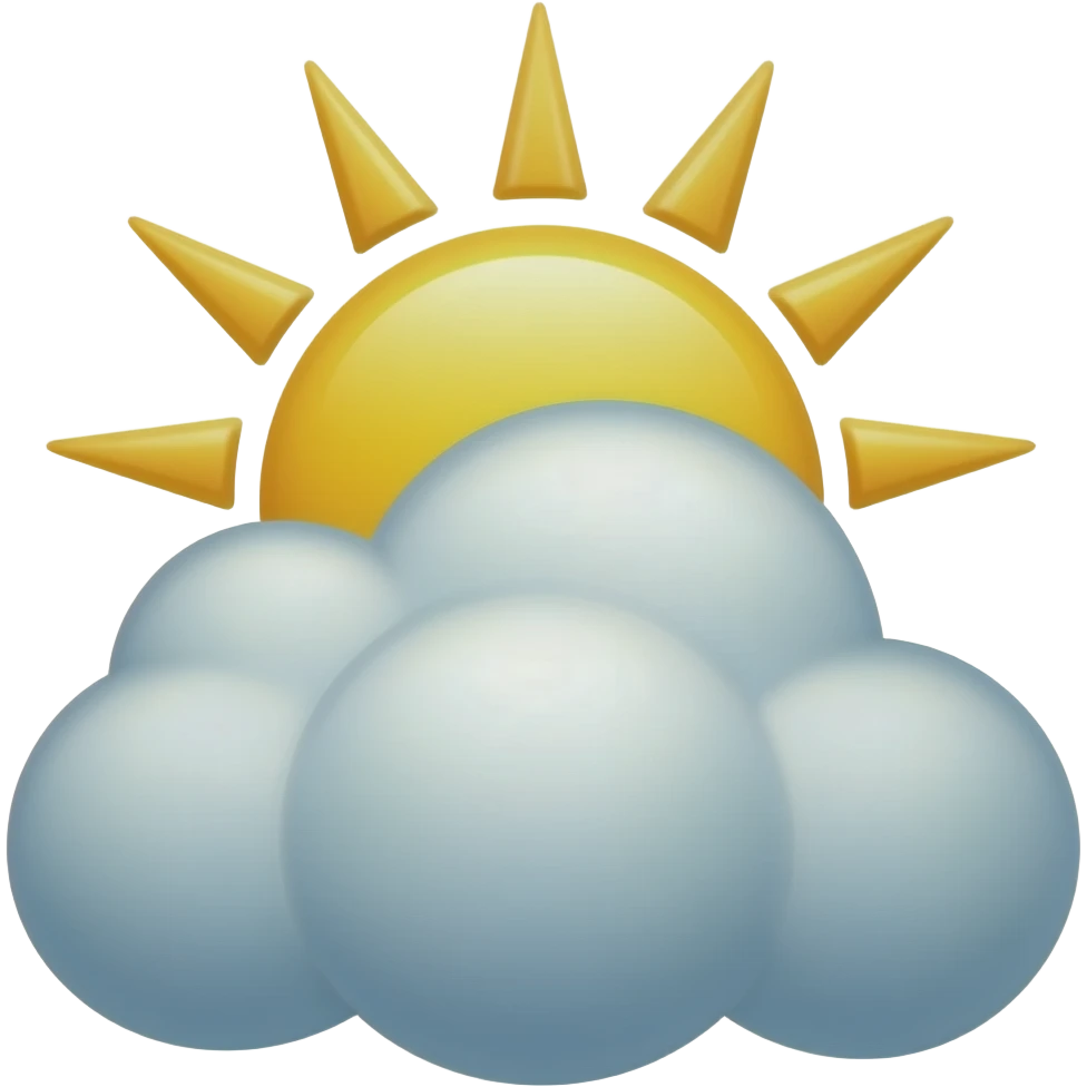 sun shinning from behind fluffy cumulus looking cloud 2D style without background emoji