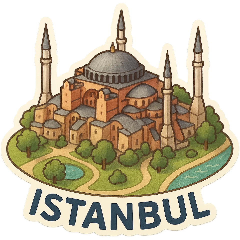 Isometric illustration of Istanbul, featuring photorealistic Hagia Sophia emoji