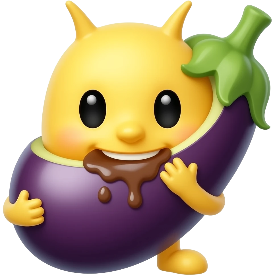 Yellow emoji face Eating Eggplant emoji