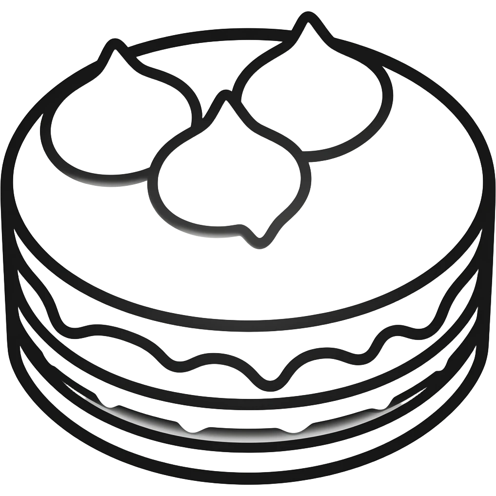 cake emoji, thick black outline, simple cartoon emoji