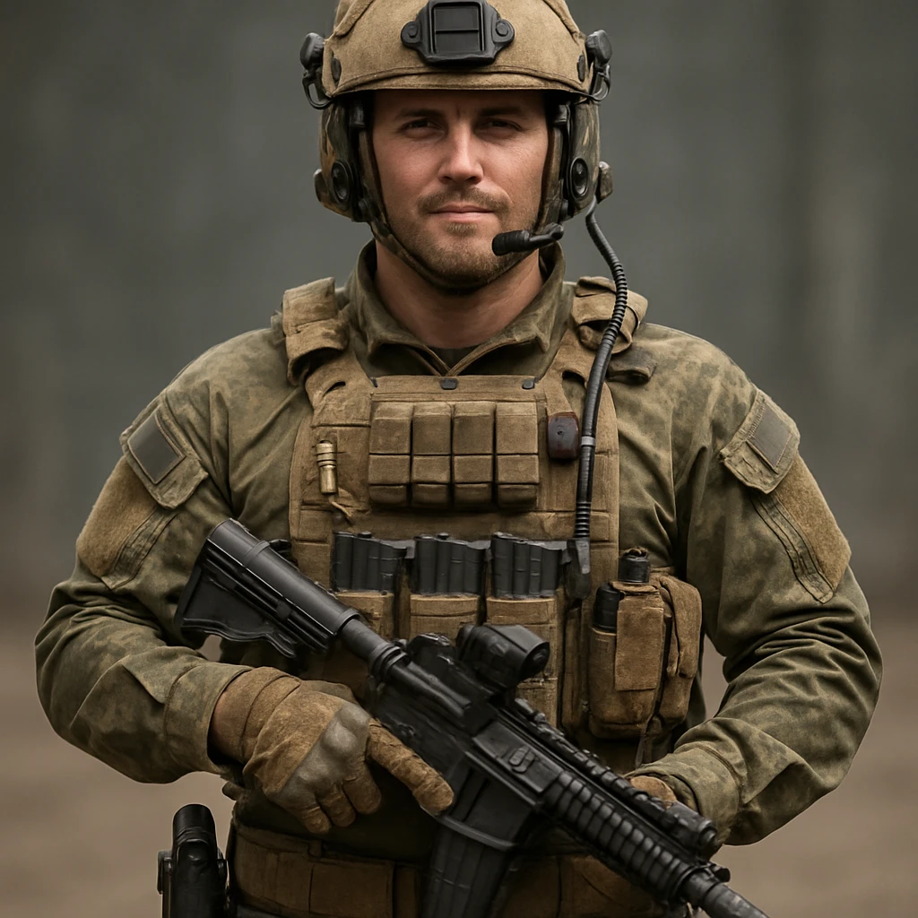 a soldier, realistic military uniform, detailed, in a modern style emoji