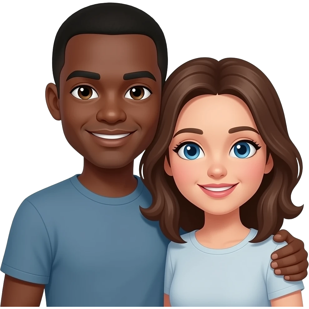 Short hair Dark skin black man and brown hair white woman cuddling emoji