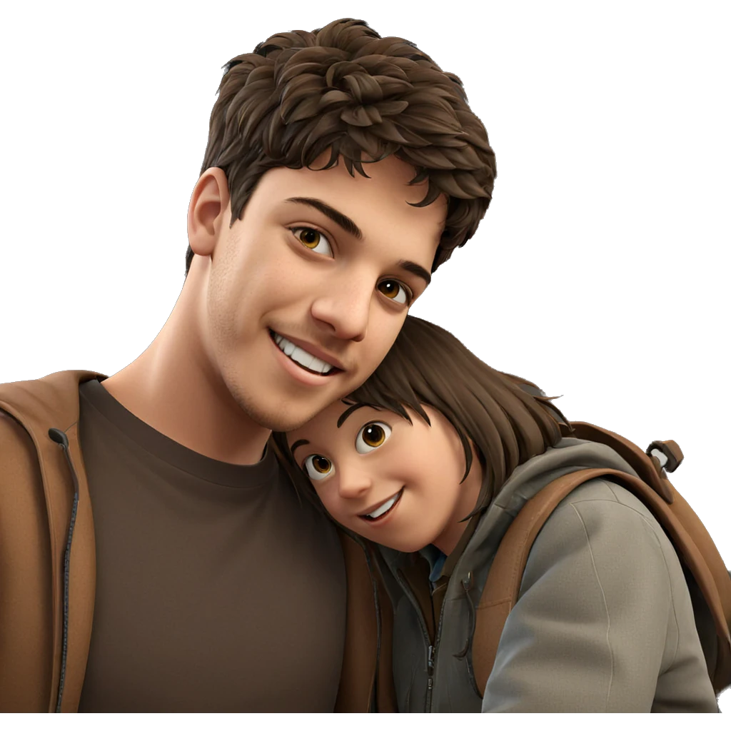 smiling boy in brown jacket emoji