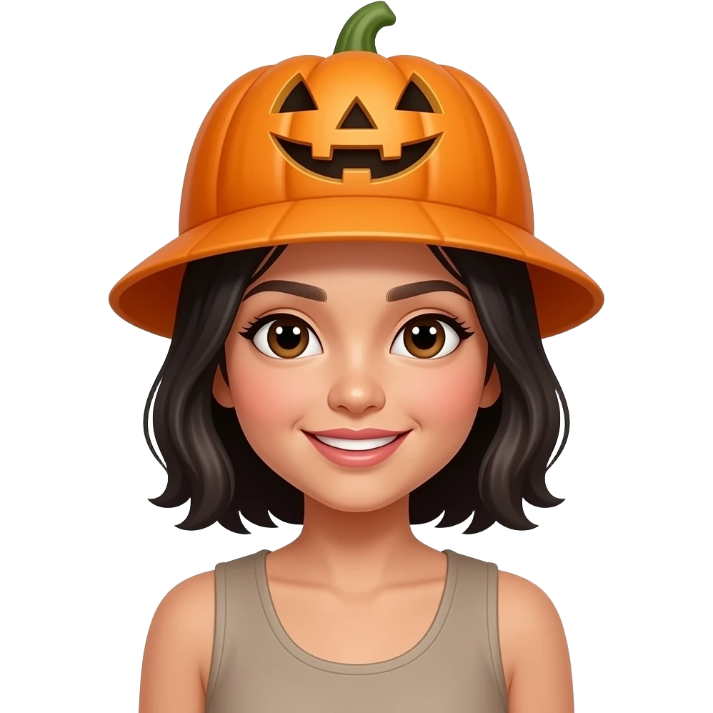 cute cambodian woman in sleveless wearing a pumpkin hat emoji