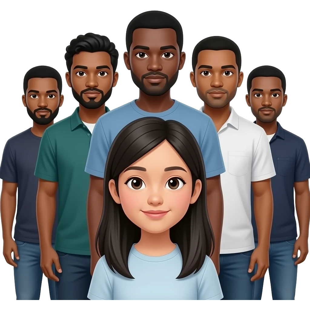 Five black stand behind one Asian girl emoji