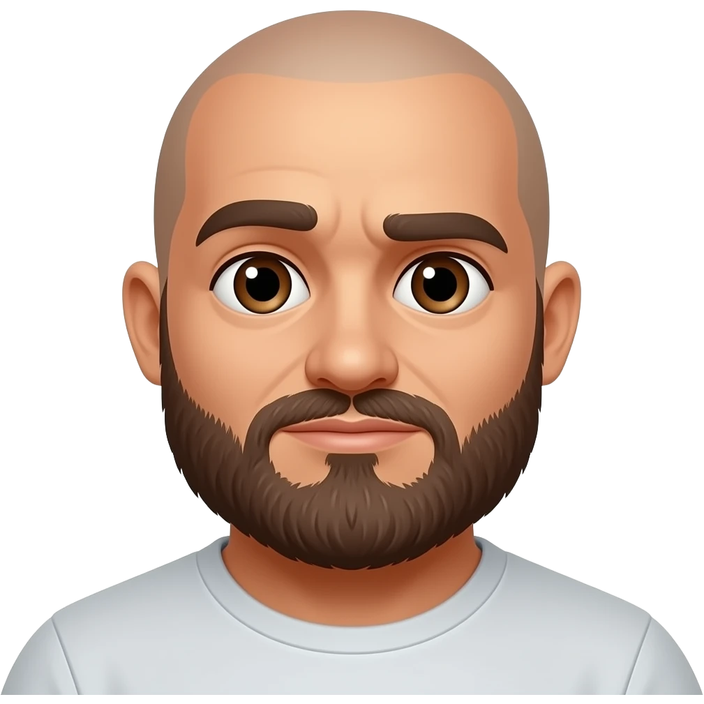 Shrugging chubby  bearded chunky bald guy with brown skin brown eyes emoji