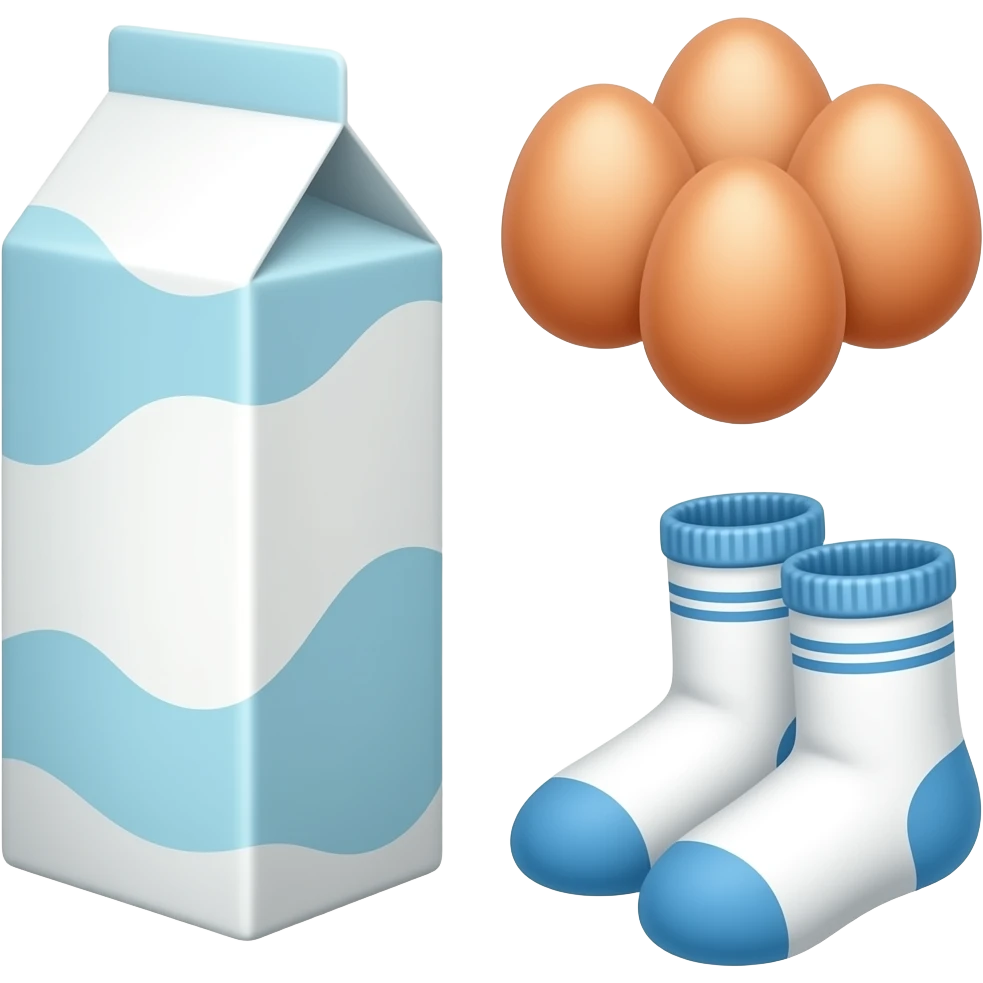 Milk, eggs, and socks emoji