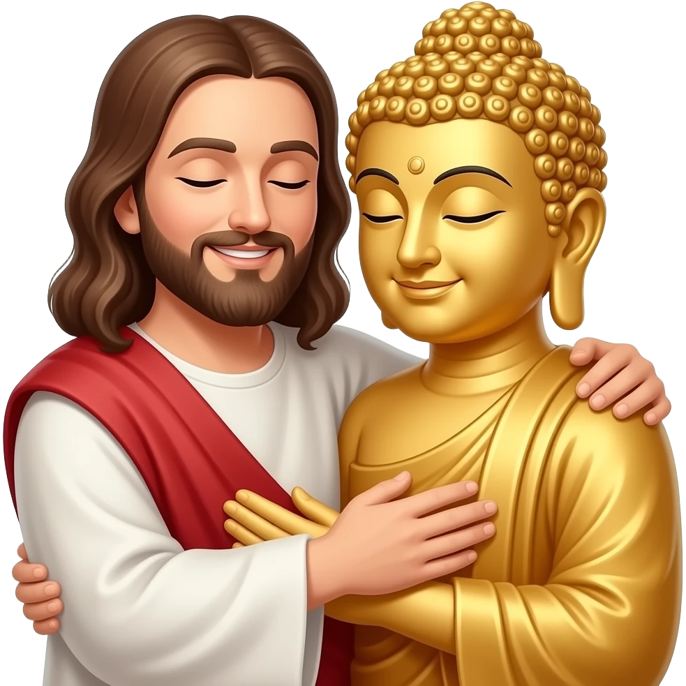 Jésus et Bouddha se font un câlin emoji