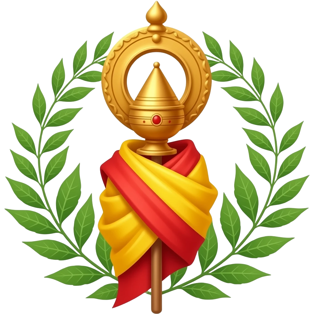 Emoji-style Gudi (Gudi Padwa symbol), golden kalash on stick, red-yellow cloth, neem leaves, minimal flat design, smooth gradients, iOS/WhatsApp style, centered, white background, high clarity. emoji