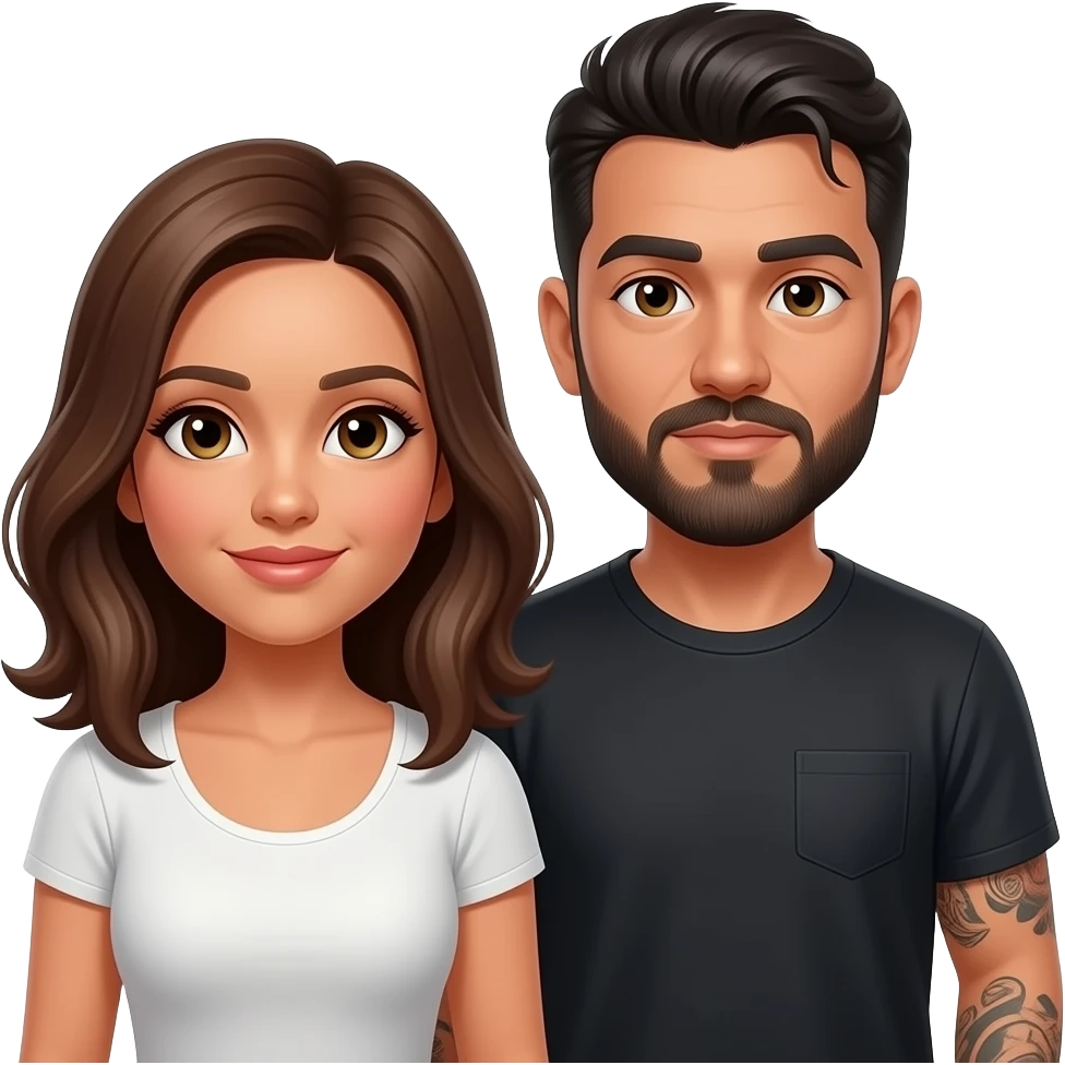 Latino couple man has a beard, medium hair and tattoos and his wife is beautiful with hazel eyes and shoulder length brown hair and they are getting a divorce emoji