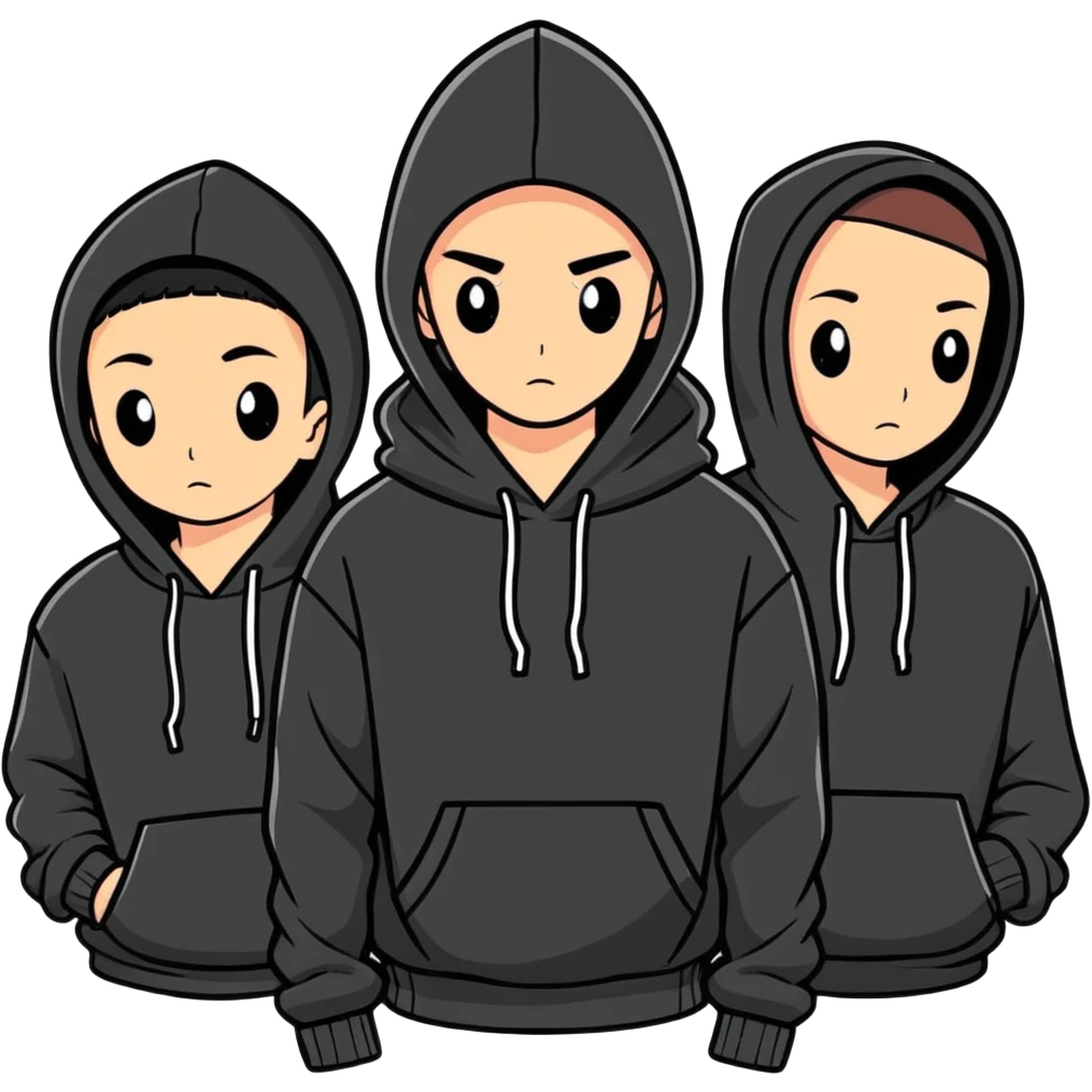 Gang wearing all black with black hoodies emoji