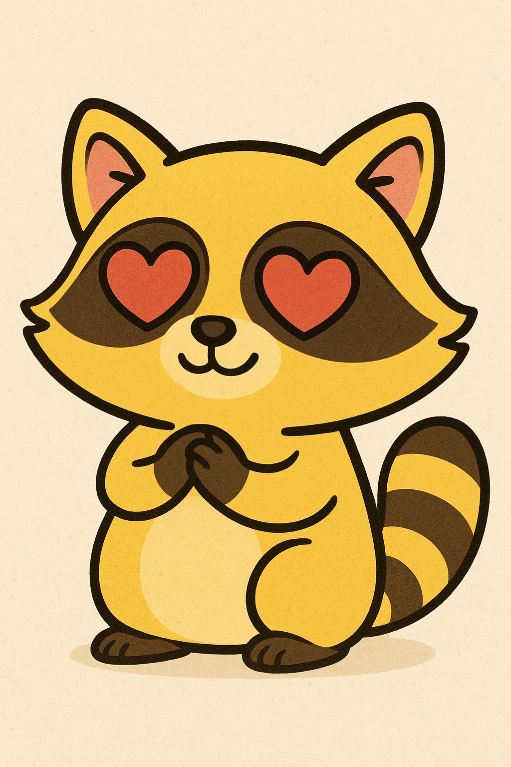 A yellow raccoon with heart-shaped eyes emoji