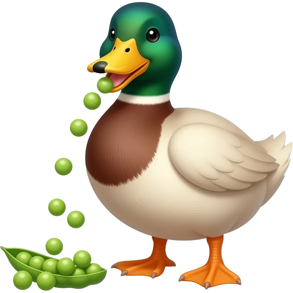 Duck eating pea snacks emoji