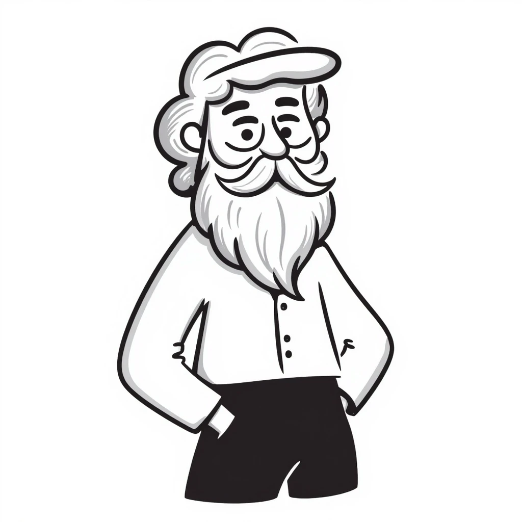 hand drawn doodle of an old man, simple lines, expressive emoji
