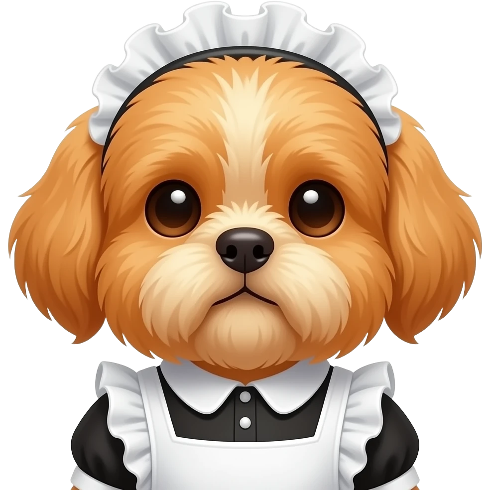 cute orange shitzu dog in maid dress closeup emoji