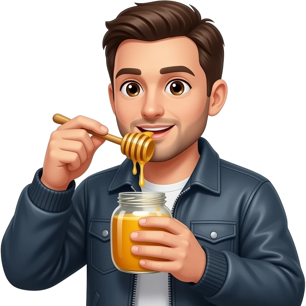 jacket man eating Honey from honey jar emoji