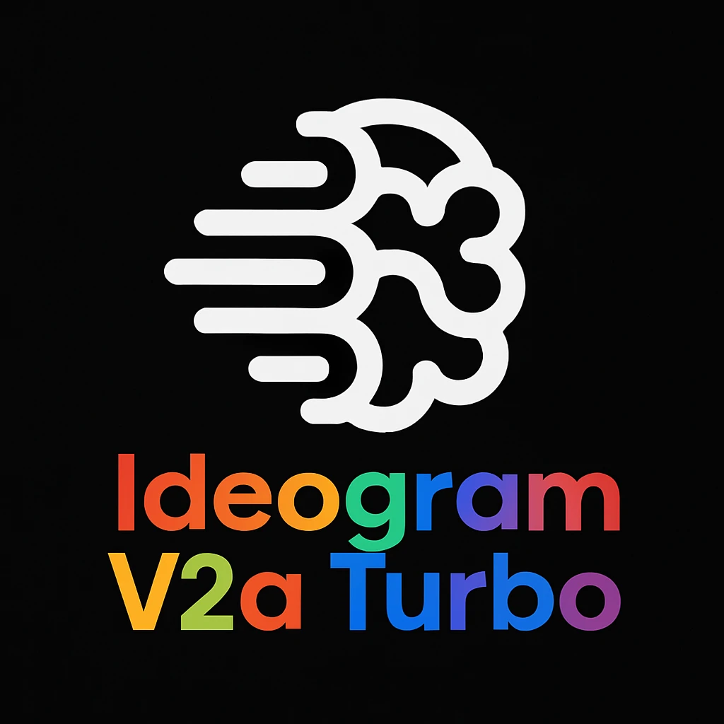 make a non gradient solid but colorful text of "Ideogram V2a Turbo", black background, add this logo too,  emoji