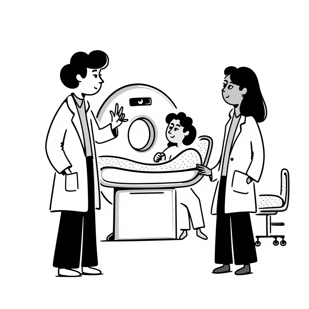 A doctor in a hospital surrounded by modern hospital equipment and technology and other nurses treating patients emoji