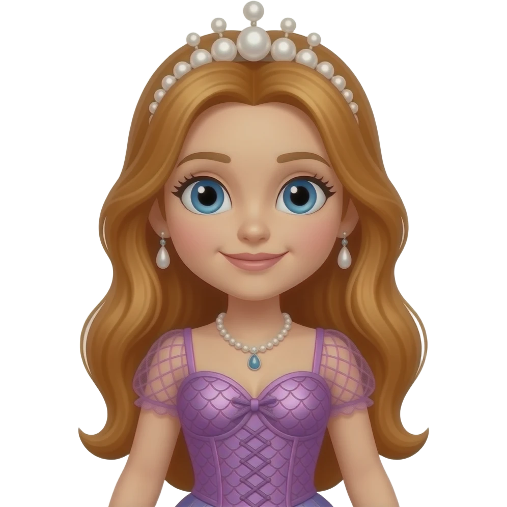 Bubbles the Mermaid from The Wiggles with blue eyes, long reddish blonde hair, pearl crown, pink fishnet dress with lilac mermaid corset emoji