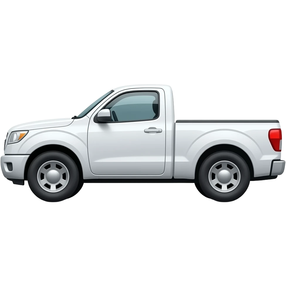side view of an unlabeled pure-white pickup truck, classic emoji style, left facing emoji