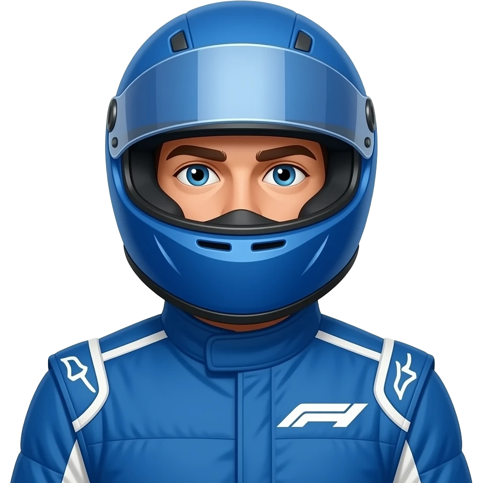 create man using f1 blue costume no sponsor and f1 helm that cover the face emoji
